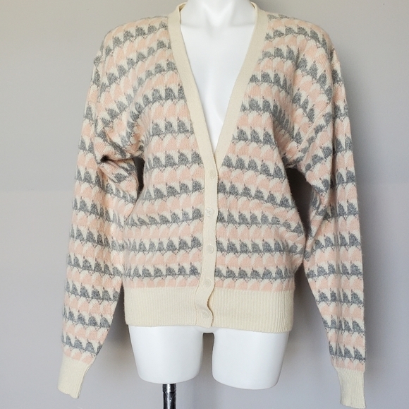 Vintage Lambswool Angora Blend Cardigan Button Down Sweater L - Picture 2 of 7